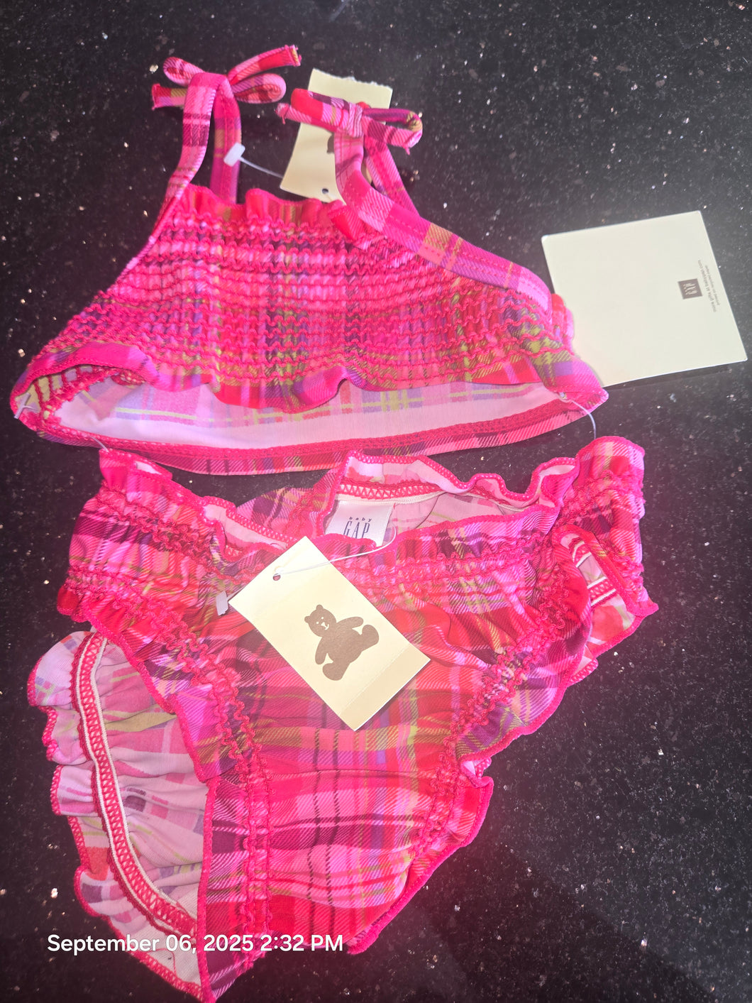 Gap Infant 6-12 Months NWT Pink Plaid Swim Suit - size 6-9 Months