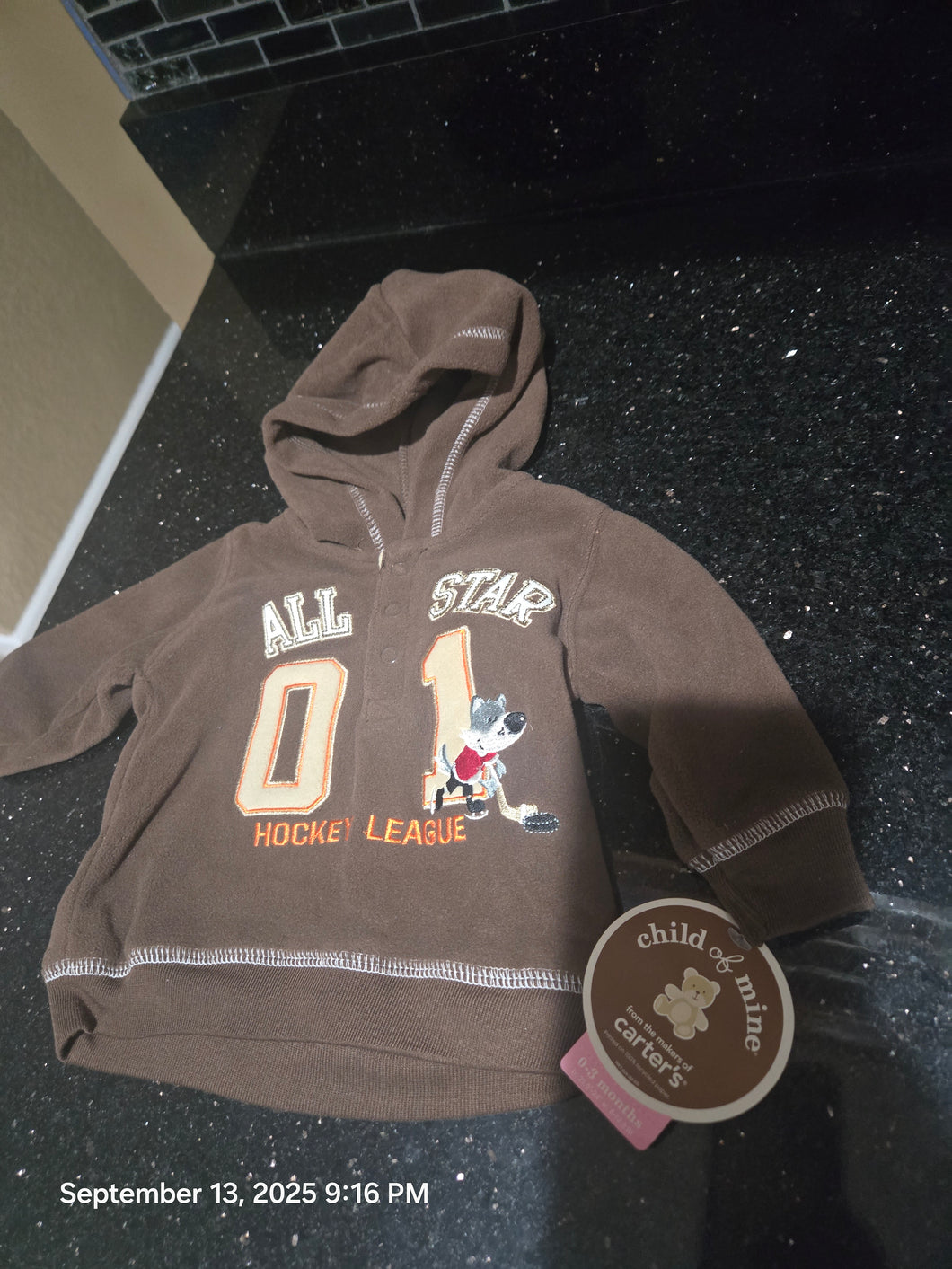 Child of Mine Hockey NWT Fleece Hoodie - size 0-3 Months