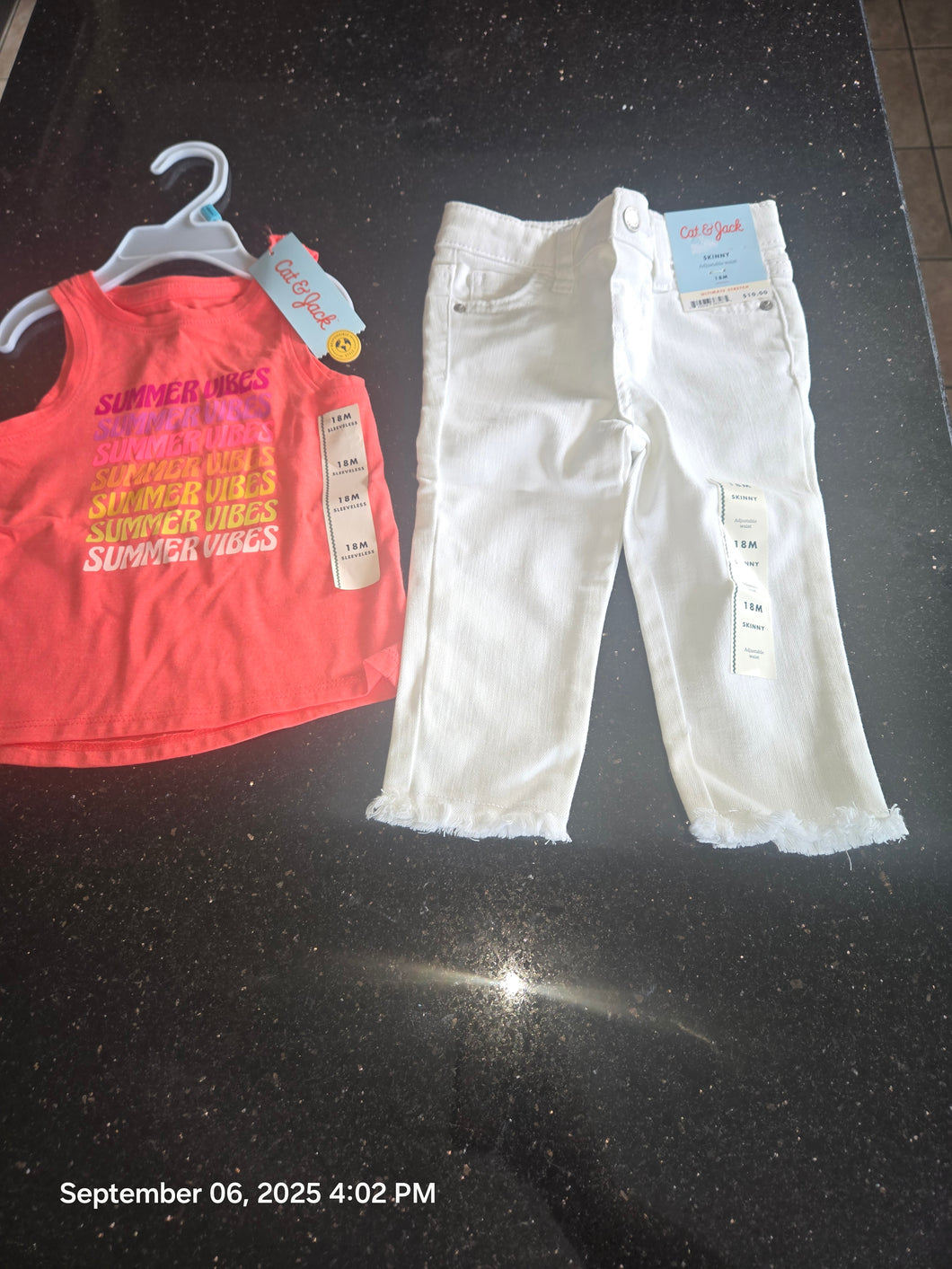 Cat and Jack NWT White Jeans & Coral Tank Top - size 18 Months