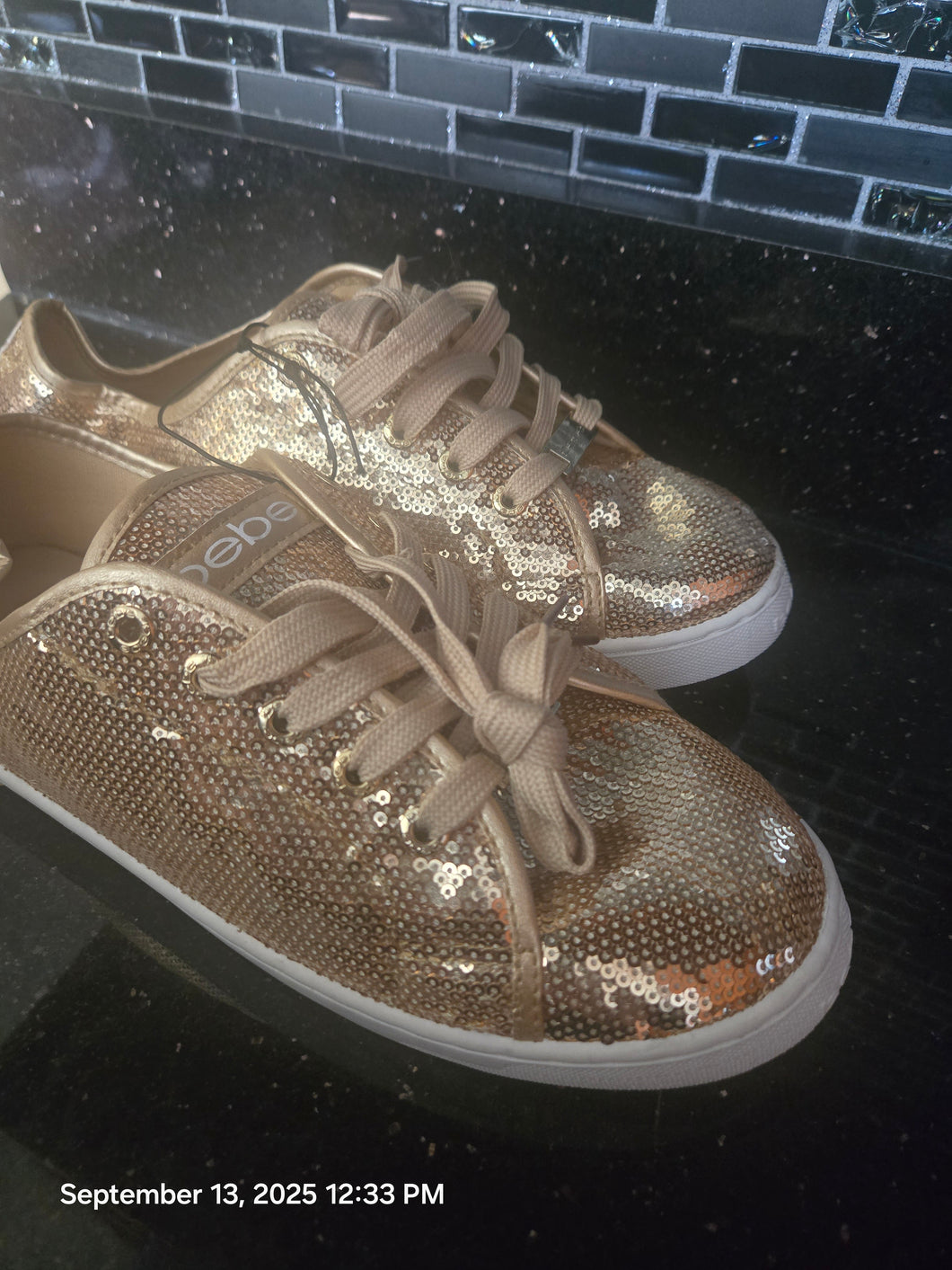 Bebe NWT Gold Glitter Sneakers Glam Sparkle - size Shoes-Women 11